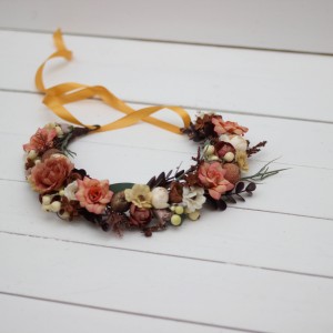 Terracotta rust peach flower crown. Hair wreath. Flower girl crown. Wedding flowers. 5040