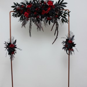  Flower arch arrangement in black and red colors.  Arbor flowers. Floral archway. Faux flowers for wedding arch. Halloween wedding. 5041