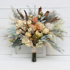 Wedding bouquets in champagne ivory colors. Bridal bouquet. Faux bouquet. Bridesmaid bouquet. 5044