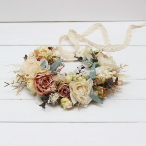 Champagne ivory flower crown. Hair wreath. Flower girl crown. Wedding flowers. 5044