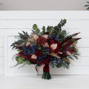 Wedding bouquets in burgundy navy blue beige colors. Bridal bouquet. Faux bouquet. Bridesmaid bouquet. 5047