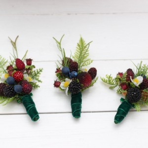  Wedding boutonnieres and wrist corsage  with berries. Flower accessories. 5050