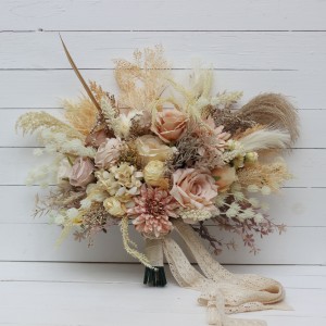 Wedding bouquets in ivory cream sand colors. Bridal bouquet. Faux bouquet. Bridesmaid bouquet. 5049-3