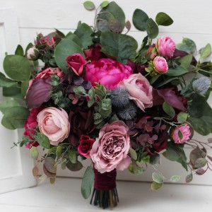 Wedding bouquets in purple and magenta colors. Bridal bouquet. Faux bouquet. Bridesmaid bouquet. 5053