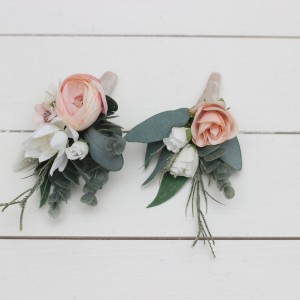  Wedding boutonnieres and wrist corsage  in white blush pink color scheme. Flower accessories.5056