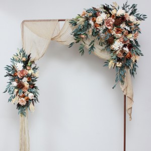  Flower arch arrangement in orange rust cinnamon peach colors.  Arbor flowers. Floral archway. Faux flowers for wedding arch. 5058