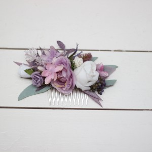 Flower comb in lilac white mauve color scheme. Wedding accessories for hair. Bridal flower comb. Bridesmaid floral comb. 5059-1