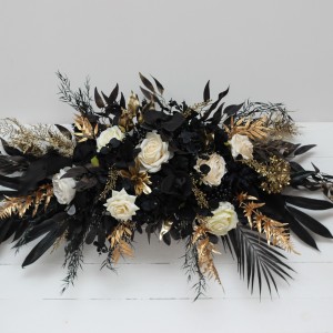  Flower arch arrangement in ivory black gold colors.  Arbor flowers. Floral archway. Faux flowers for wedding arch. 5159
