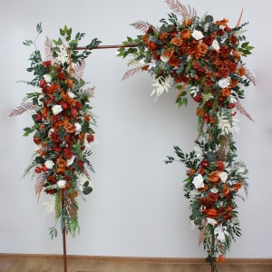  Flower arch arrangement in burnt orange ivory rust emerald green colors.  Arbor flowers. Floral archway. Faux flowers for wedding arch. 5201