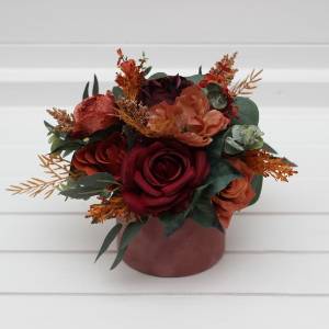 Burgundy dusty rose terracotta rust centerpiece. Table decor. Wedding flowers in box. 5294