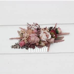 Flower comb in beige brown mocha mousse burgundy color scheme. Wedding accessories for hair. Bridal, Bridesmaid floral comb. 5215