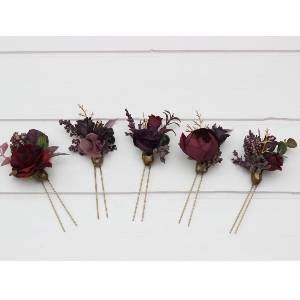  Set of  5 hair pins in purple burgundy gold color scheme. Flower hair pins. Hair accessories. Flower accessories for wedding.  Bridesmaid gift.  5223