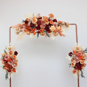  Flower arch arrangement in burnt orange burgundy peach colors.  Arbor flowers. Floral archway. Faux flowers for wedding arch. 5060-10