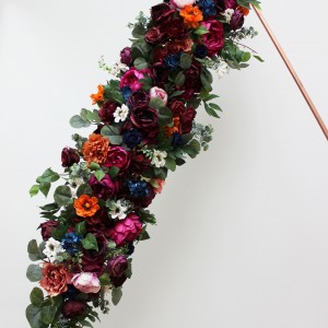  Flower arch arrangement in emerald green orange purple colors.  Arbor flowers. Floral archway. Faux flowers for wedding arch. 5054