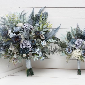 Wedding bouquets in dusty blue white sage green colors. Bridal bouquet.  Faux bouquet. Bridesmaid bouquet. 5061