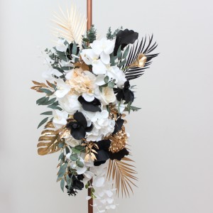  Flower arch arrangement in black gold white colors.  Arbor flowers. Floral archway. Faux flowers for wedding arch. 5065