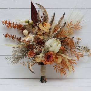 Boho protea bouquet in rust and ivory colors. Bridal bouquet. Faux bouquet. Bridesmaid bouquet. 5072