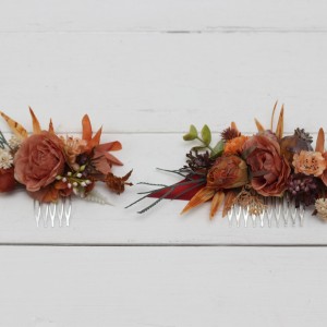 Flower comb in rust purple orange color scheme. Wedding accessories for hair. Bridal flower comb. Bridesmaid floral comb. 5073
