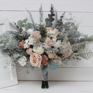 Wedding bouquets in beige white gray colors. Bridal bouquet. Faux bouquet. Bridesmaid bouquet. 5078