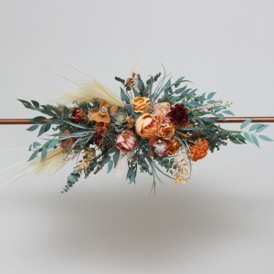  Flower arch arrangement in coral burgundy peach colors.  Arbor flowers. Floral archway. Faux flowers for wedding arch. 5079