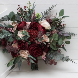Wedding bouquets in burgundy blush pink colors. Bridal bouquet. Faux bouquet. Bridesmaid bouquet. 5080