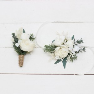  Wedding boutonnieres and wrist corsage  in white color scheme. Flower accessories. 5087