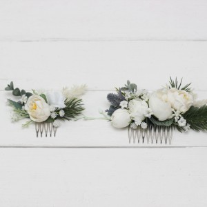 Flower comb in white color scheme. Wedding accessories for hair. Bridal flower comb. Bridesmaid floral comb. 5087