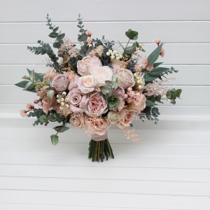 Wedding bouquets in blush pink colors with eucalyptus. Bridal and bridesmaid bouquet faux bouquets  5088
