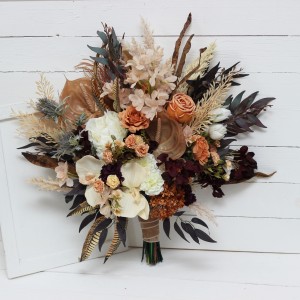 Wedding bouquets in deep purple terracotta beige colors. Bridal bouquet. Faux bouquet. Bridesmaid bouquet. 5095