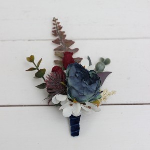  Wedding boutonnieres and wrist corsage  in burgundy ivory navy blue color scheme. Flower accessories. 5097