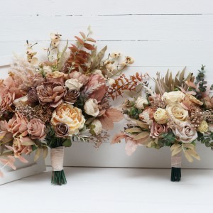 Wedding bouquets in dusty rose cinnamon ivory colors. Bridal bouquet. Faux bouquet. Bridesmaid bouquet. 5098