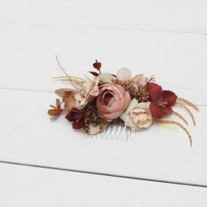 Flower comb in terracotta brown cream color scheme. Wedding accessories for hair. Bridal flower comb. Bridesmaid floral comb. 5100