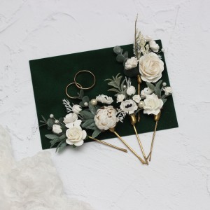  Set of  5 hair pins in white color scheme. Hair accessories. Flower accessories for wedding.  0017