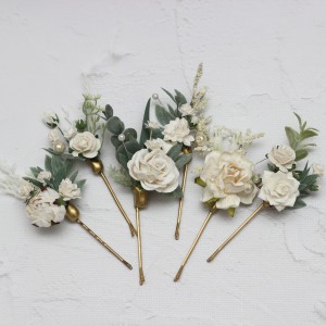  Set of 6 hair pins in white color scheme. Hair accessories. Flower accessories for wedding.  0016