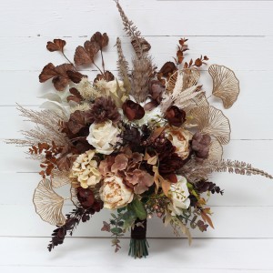 Wedding bouquets in terracotta brown gold cream colors. Bridal bouquet. Faux bouquet. Bridesmaid bouquet. 5105