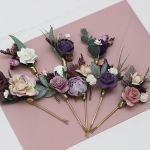  Set of  8 bobby pins in  dusty rose purple color scheme. Hair accessories. Flower accessories for wedding.  5104