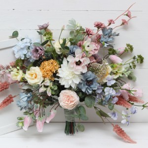 Wildflowers. Wedding bouquets in pink yellow dusty blue colors. Bridal bouquet. Faux bouquet. Bridesmaid bouquet. Summer wedding. 5110