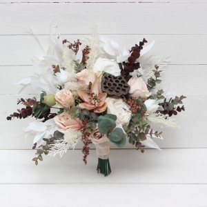 Wedding bouquets in beige white blush pink colors. Small bridal bouquet. Faux bouquet. Bridesmaid bouquet. 5113