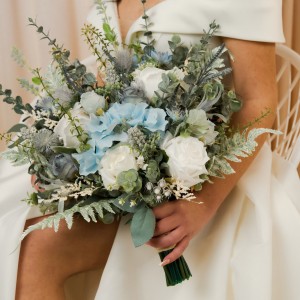Wedding bouquets in dusty blue white colors. Bridal bouquet. Faux bouquet. Bridesmaid bouquet. 5116