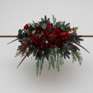  Flower arch arrangement in green and red colors.  Arbor flowers. Floral archway. Faux flowers for wedding arch. 5117