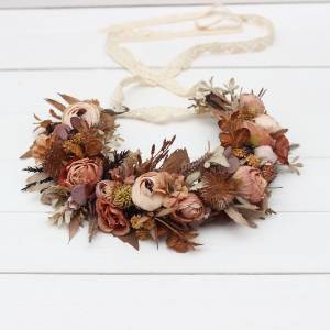 Cinnamon terracotta beige flower crown. Hair wreath. Flower girl crown. Wedding flowers. 5118
