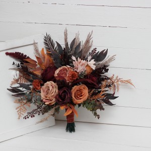 Wedding bouquets in burgundy terracotta colors. Bridal bouquet. Faux bouquet. Bridesmaid bouquet. 5121