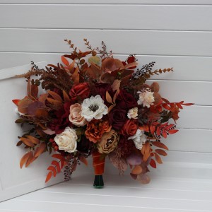 Wedding bouquets in rust burgundy white colors. Bridal bouquet. Faux bouquet. Bridesmaid bouquet. 5124