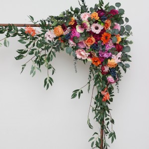  Flower arch arrangement in orange pink magenta colors.  Arbor flowers. Floral archway. Faux flowers for wedding arch. 5127