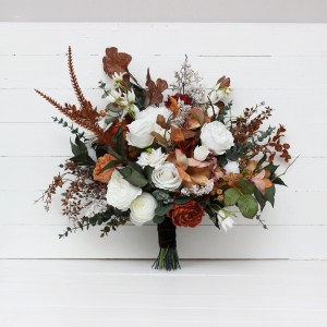 Wedding bouquets in white rust terracotta colors. Bridal bouquet. Faux bouquet. Bridesmaid bouquet. 5129