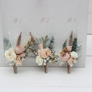  Wedding boutonnieres and wrist corsage  in blush pink beige cream color scheme. Flower accessories. 5132