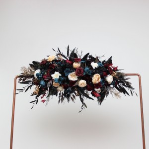  Flower arch arrangement in dark teal burgundy black cream colors.  Arbor flowers. Floral archway. Faux flowers for wedding arch. 5136