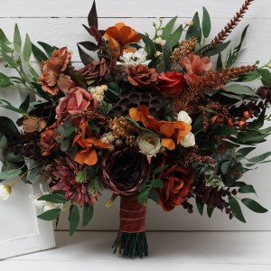 Wedding bouquets in terracotta cinnamon rust ivory colors. Bridal bouquet. Faux bouquet. Bridesmaid bouquet. 5139
