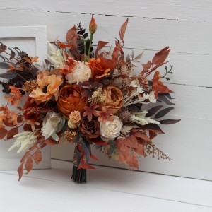 Wedding bouquets in orange ivory rust terracotta colors. Bridal bouquet. Faux bouquet. Bridesmaid bouquet. 5140