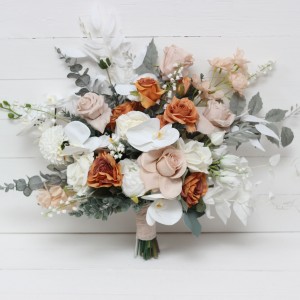 Orchid boho bouquet. Beige white rust flowers. Bridal bouquet. Faux bouquet. Fall wedding. Silk flowers. Boho wedding. Bridesmaid bouquet. 5142